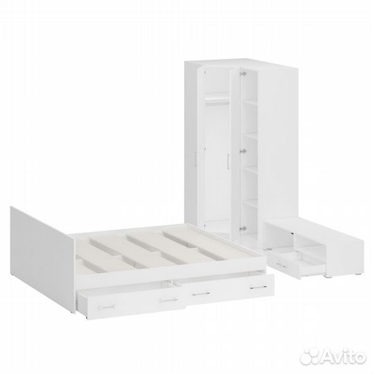 Мебель для спальни белая Стандарт № 4 Стандарт с кроватью 1800 с ящиками, цвет белый, спальное место