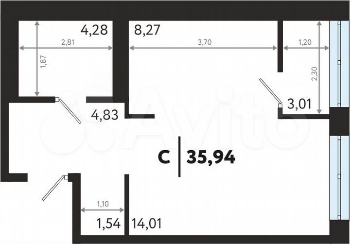 Квартира-студия, 35,9 м², 6/14 эт.