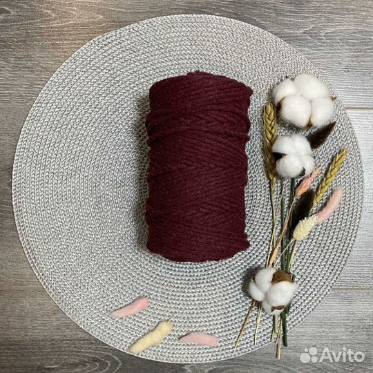 Шнур хлопковый 5 мм (бордовый) 50м