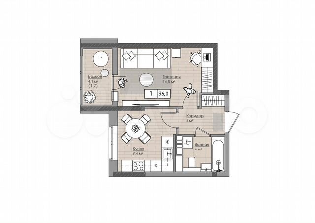 1-к. квартира, 33,1 м², 12/18 эт.