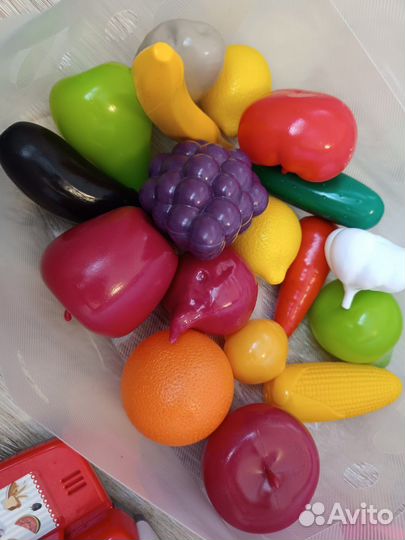 Детская касса, овощи, фрукты, корзинка