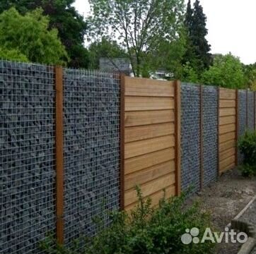 Забор из габионов с декоративными вставками # Z46