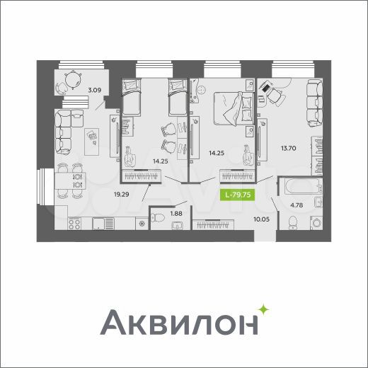 3-к. квартира, 79,8 м², 2/11 эт.