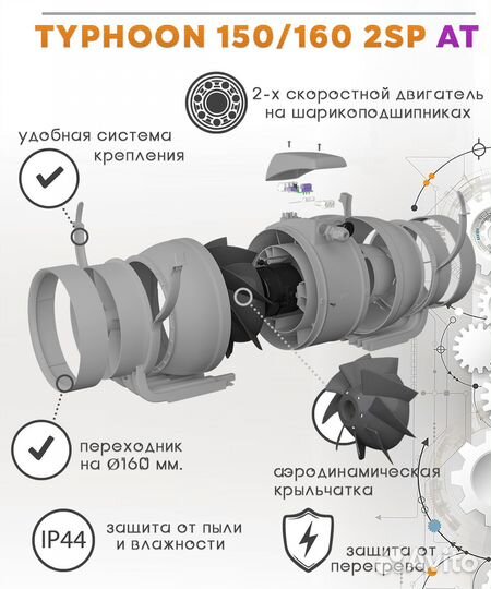 Вентилятор канальный с таймером typhoon 150/160