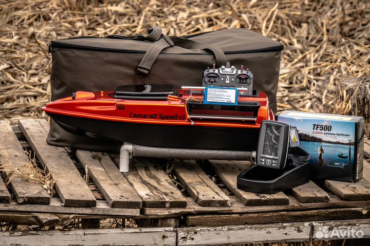 Прикормочный кораблик для рыбалки:эхолот,25А,сумки