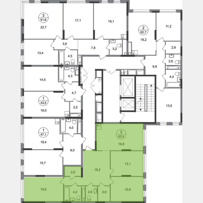 3-к. квартира, 92 м², 7/17 эт.
