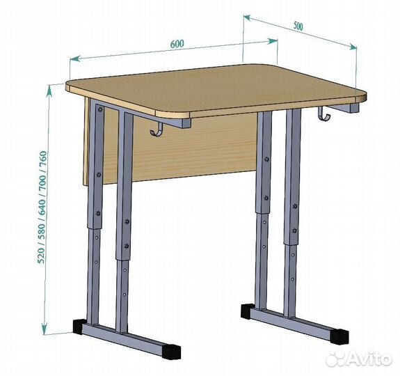 Школьная парта одноместная регулируемая. Р.гр.2-6