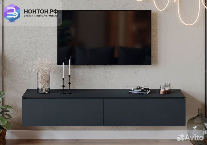 Тв-тумба Глосс яблоня беллуно / стекло графит мато