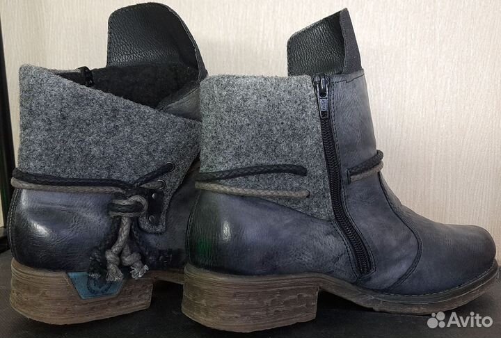 Мраморные зимние ботильоны rieker с шерстью