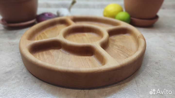 Менажница тарелка дерево бук 30 см высота 4 см