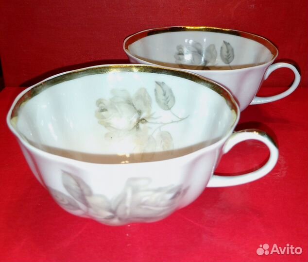 Чашка фарфоровая Серая роза Дулёво СССР