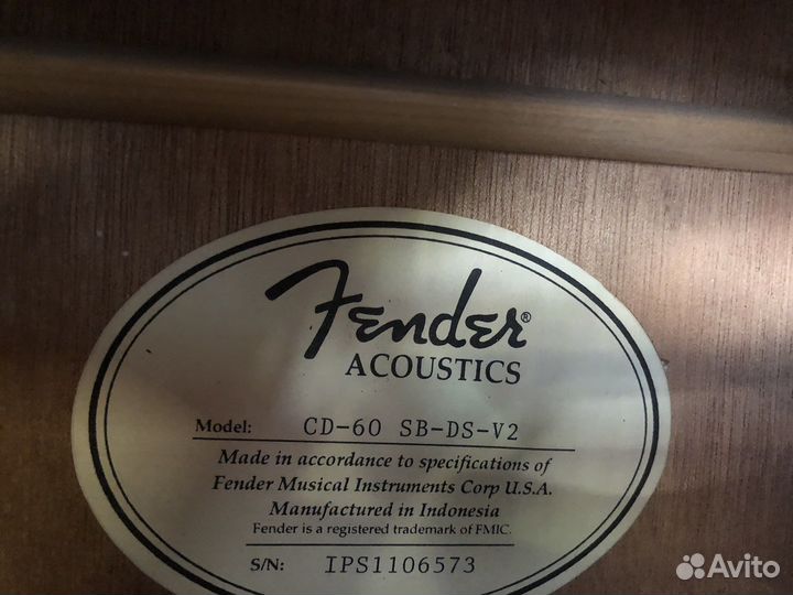 Гитара fender CD-60 ce sb-da-v2