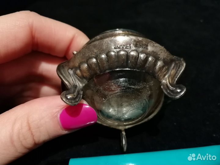 Мельхиоровая горчичница солонка с ложечкой