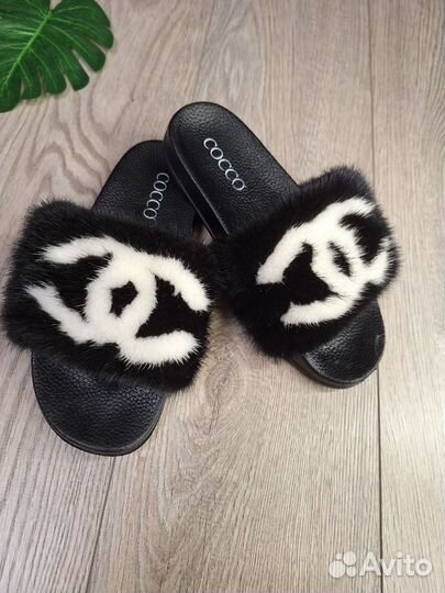 Тапки брендовые chanel с натуральным мехом норки