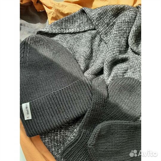 Шапка и варежки из пуха норки,мохера и мериноса