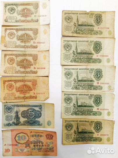 Купюры СССР, монеты СССР, комсомольский значок