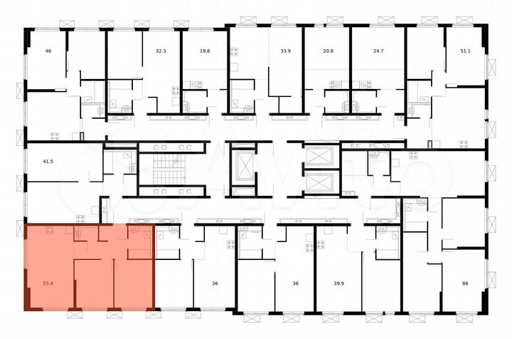 2-к. квартира, 55,4 м², 25/25 эт.