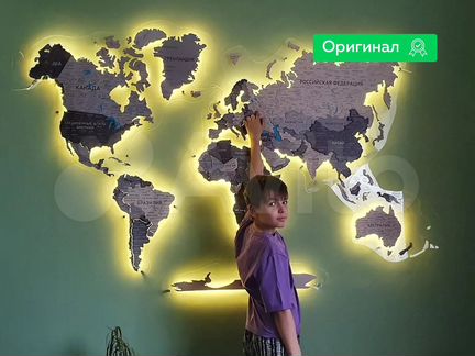 Деревянная карта мира 3D настенная Борнео