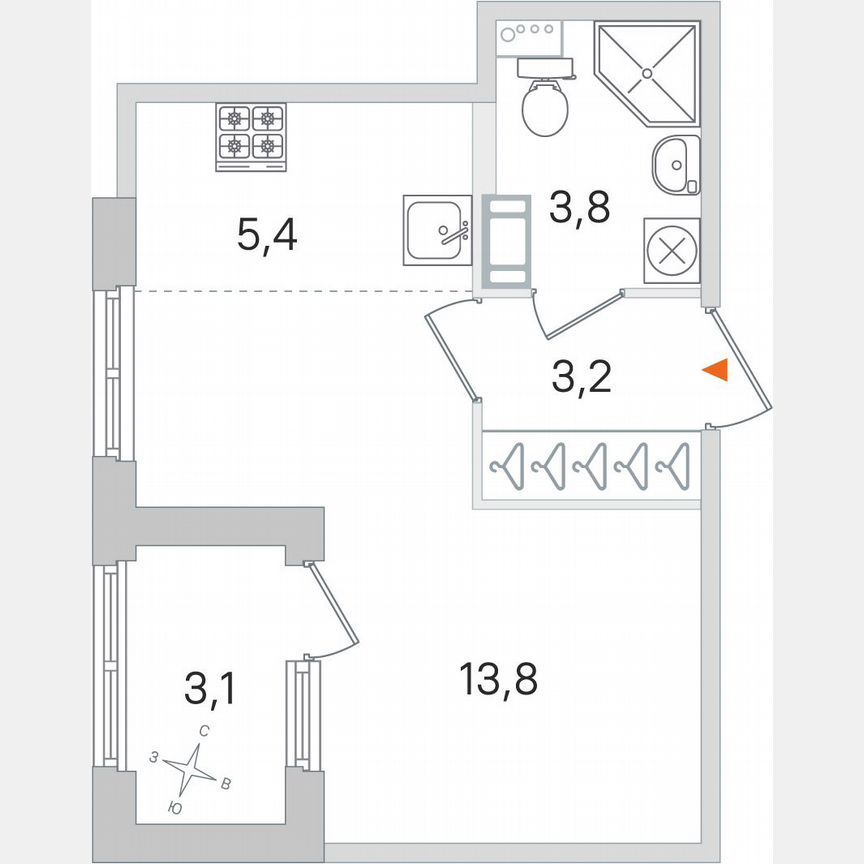 Квартира-студия, 27,8 м², 3/4 эт.