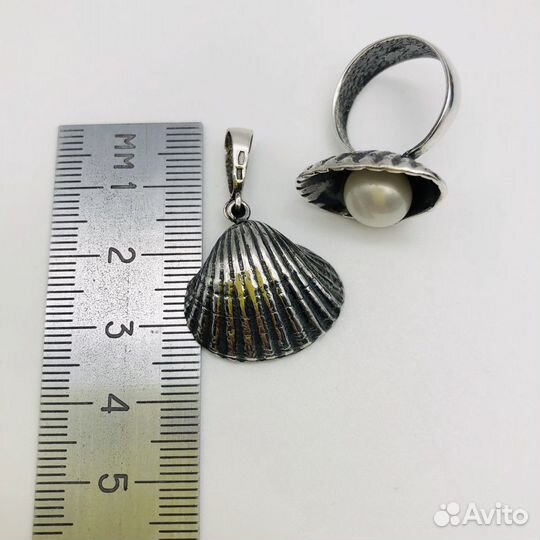Кольцо и кулон / жемчуг/ серебро 925 / ракушка