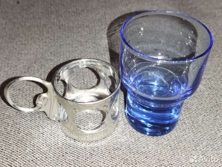 Рюмки в подрюмниках синие СССР. 6 штук