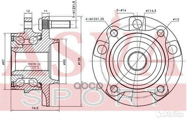 Ступица колеса с ABS перед прав/лев mtwhna4
