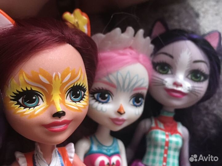Куклы enchantimals кошка,лиса и лебедь
