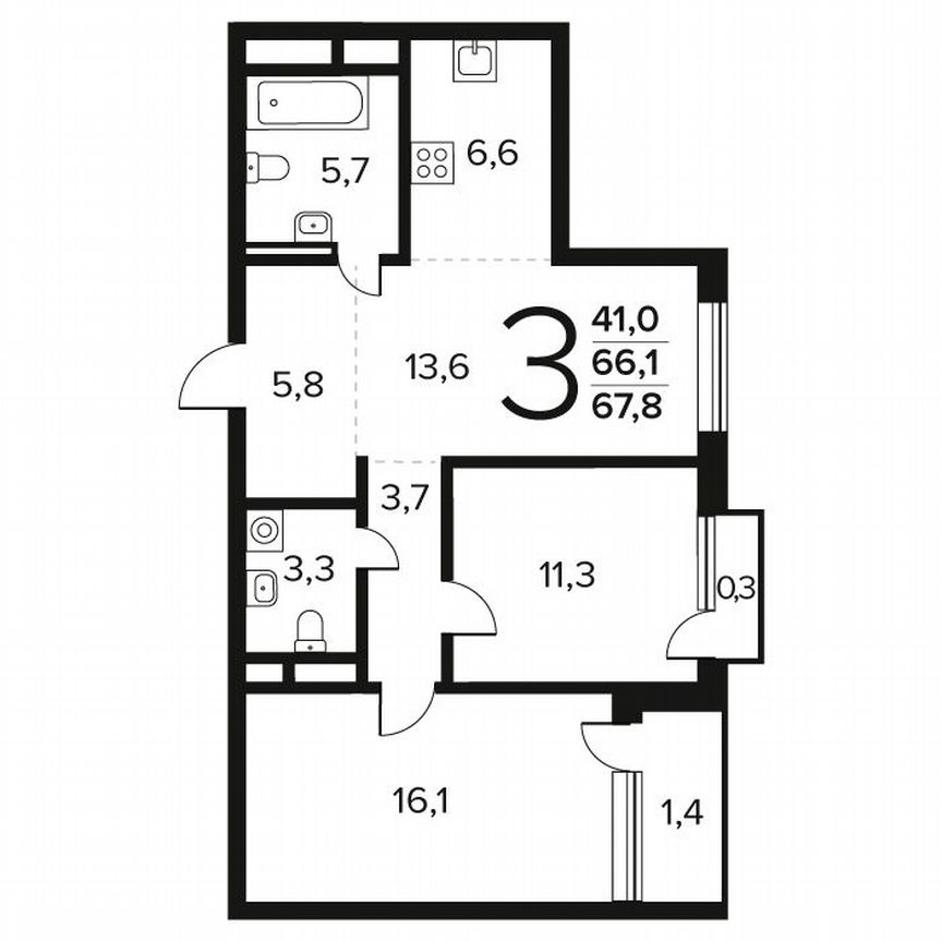 3-к. квартира, 67,8 м², 7/12 эт.