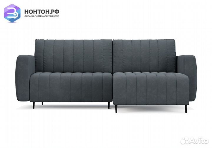 Угловой диван пантограф Маркфул велюр серо-синий