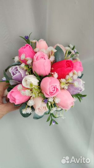 Букет из мыла Розы и гипсофила