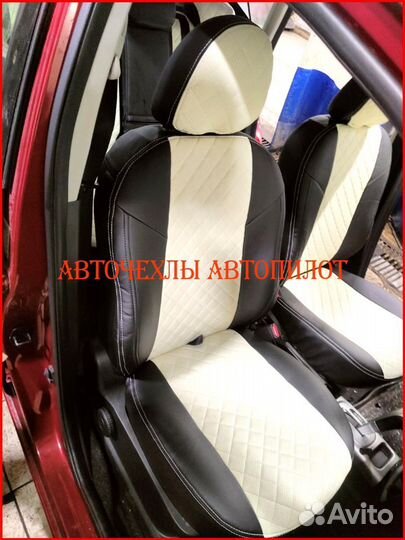 Чехлы Автопилот Nissan Note из экокожи чёрно-белые