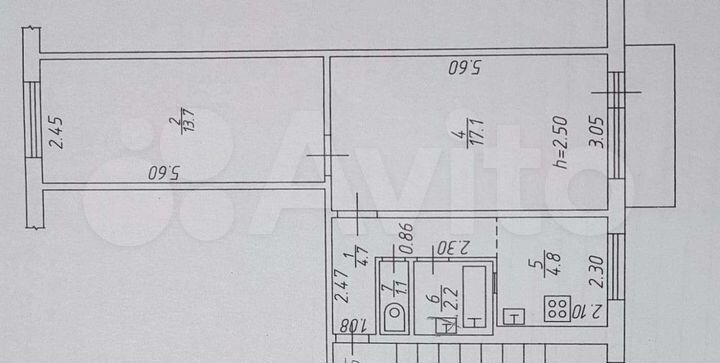 2-к. квартира, 45 м², 5/5 эт.