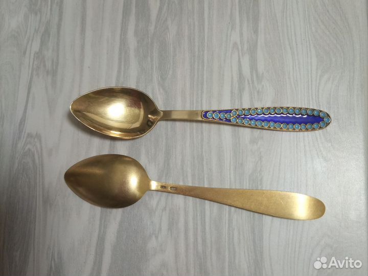 Ложка серебро позолочена лю7 916 с эмалью