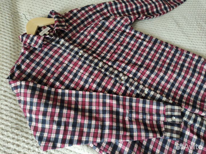 Теплая рубашка женская в клетку 46 размер