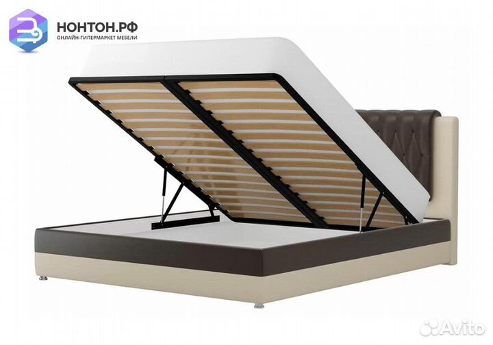 Кровать Камилла экокожа коричневая / бежевая