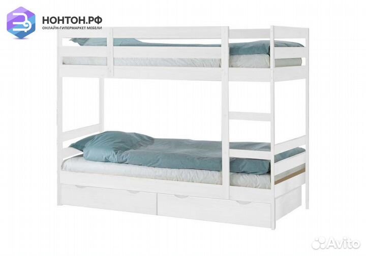Двухъярусная кровать Пирус с ящиками белая