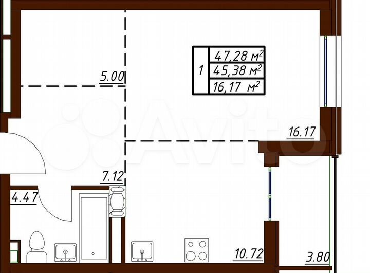 1-к. квартира, 47,3 м², 10/19 эт.