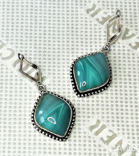 Серьги серебрение агат С646