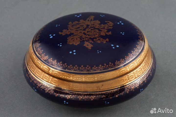 Шкатулка круглая антикварная кобальт XX века