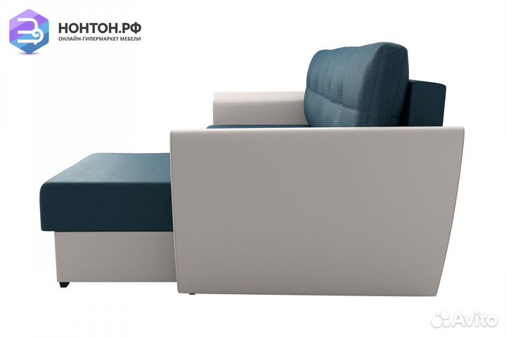 Диван угловой выкатной София синий / белый