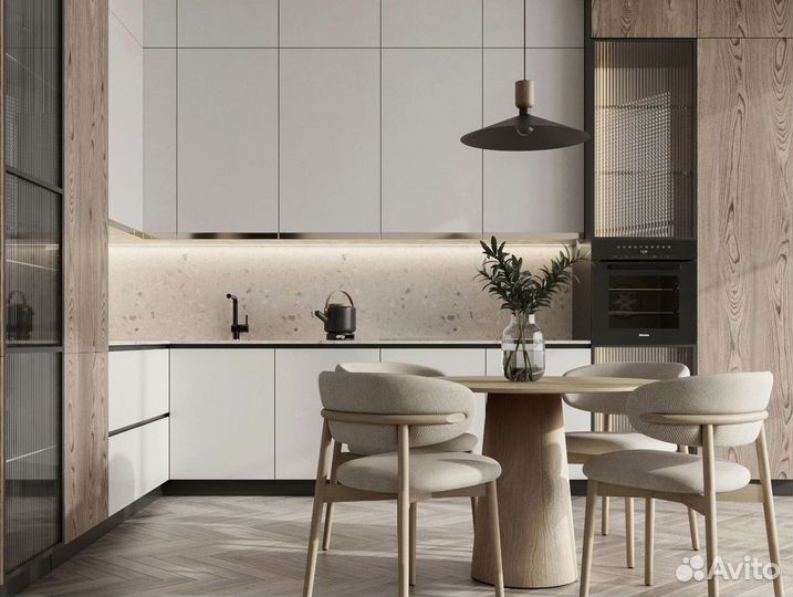 Кухня под потолок с барной стойкой