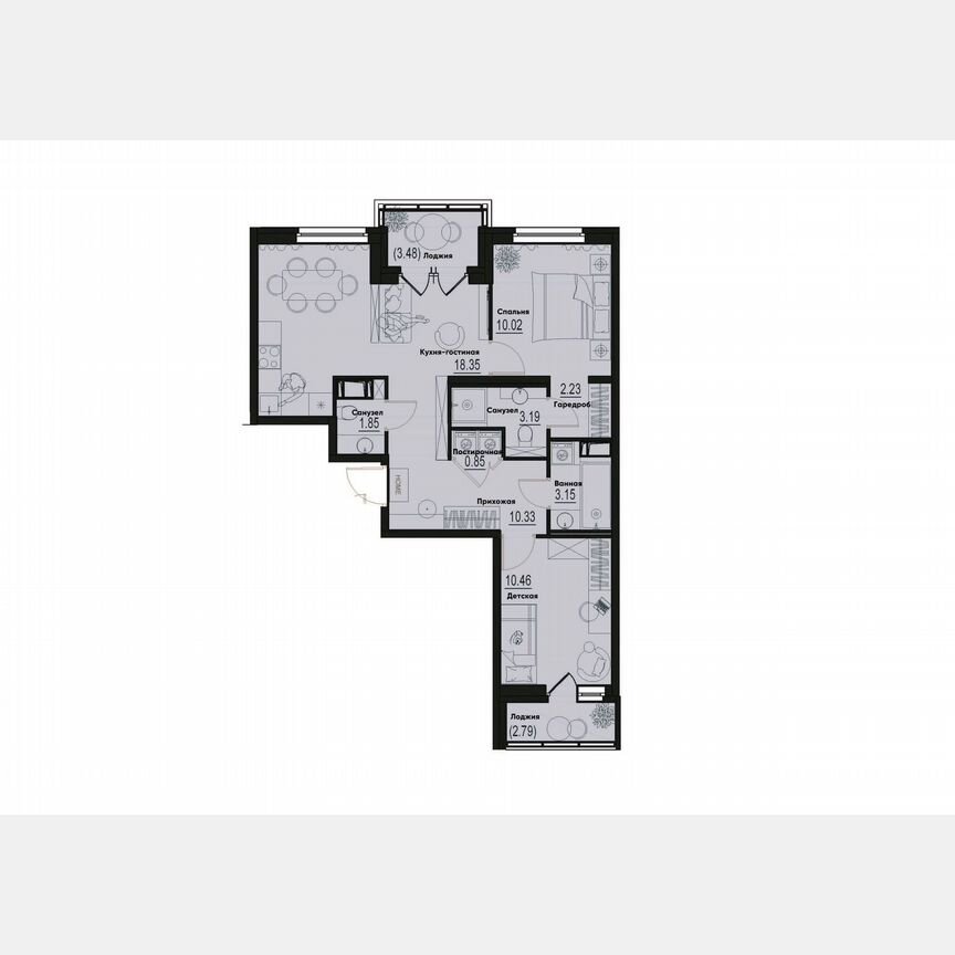 2-к. квартира, 63,6 м², 5/12 эт.