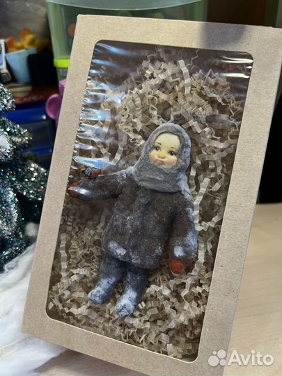 Елочная игрушка из ваты ручной работы