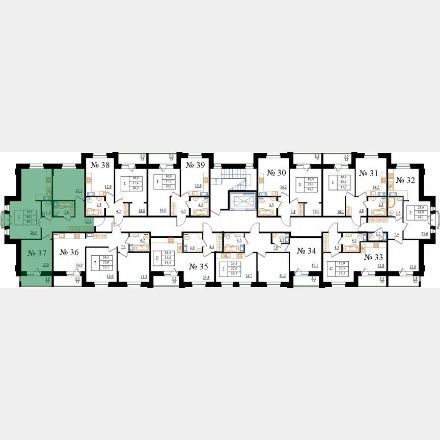 3-к. квартира, 69,2 м², 4/8 эт.