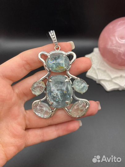 Серебряная подвеска с аквамарином. Мишка
