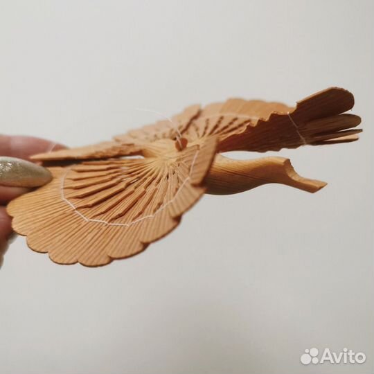 Птица счастья, дерево, щепа, сувенир СССР