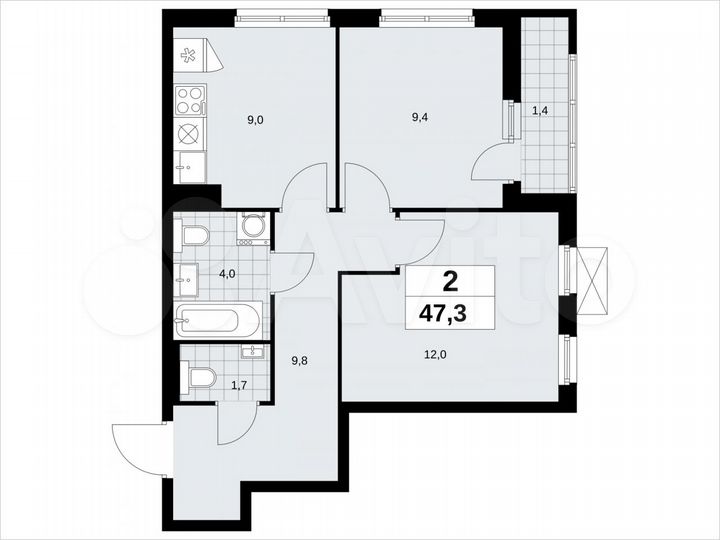 2-к. квартира, 47,3 м², 5/13 эт.