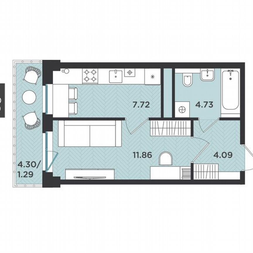 1-к. квартира, 29,7 м², 4/4 эт.