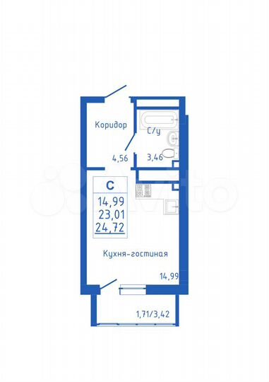 Квартира-студия, 24,7 м², 14/25 эт.