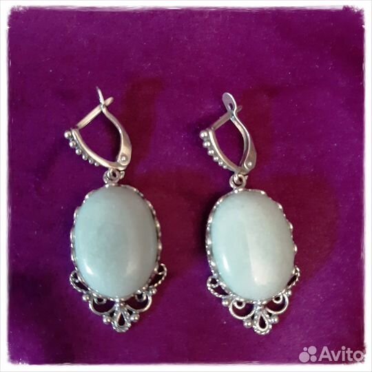 Серьги + кольцо с нефритом